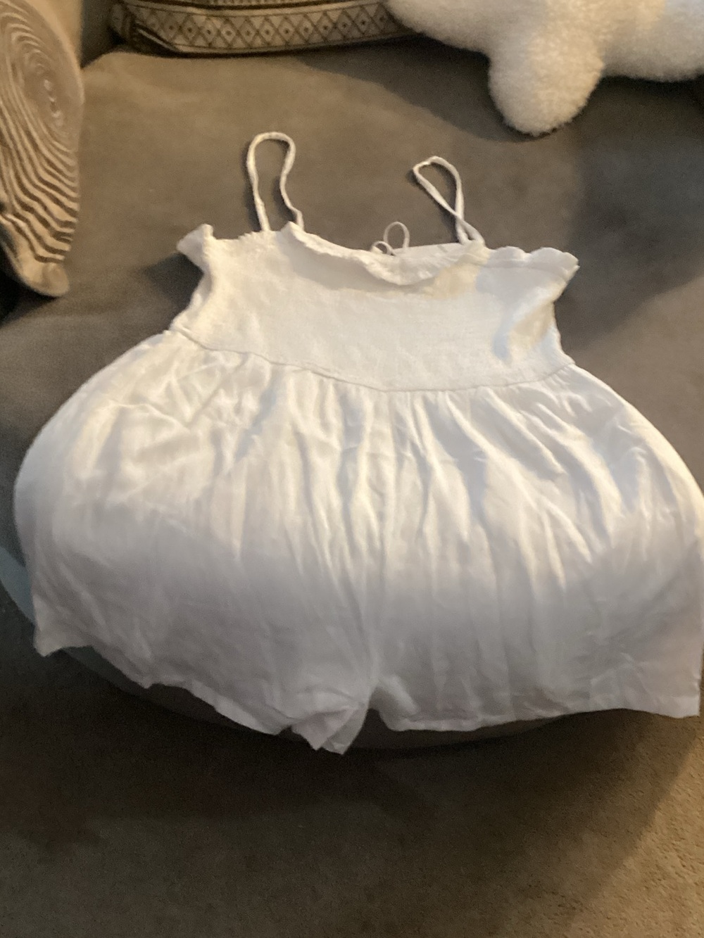 White Smocked Bodice Romper with Spaghetti Straps